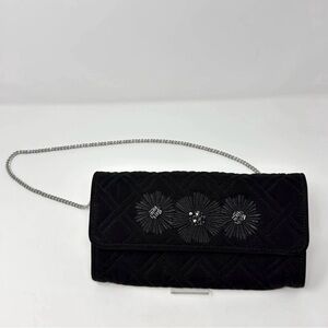 Vera Bradley Celebration Clutch Midnight Blossoms Black Quilted Chain Strap NEW